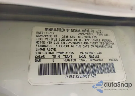 2017 Nissan Rogue Sport Sl z USA, uszkodzony, nr VIN JN1BJ1CP2HW031525